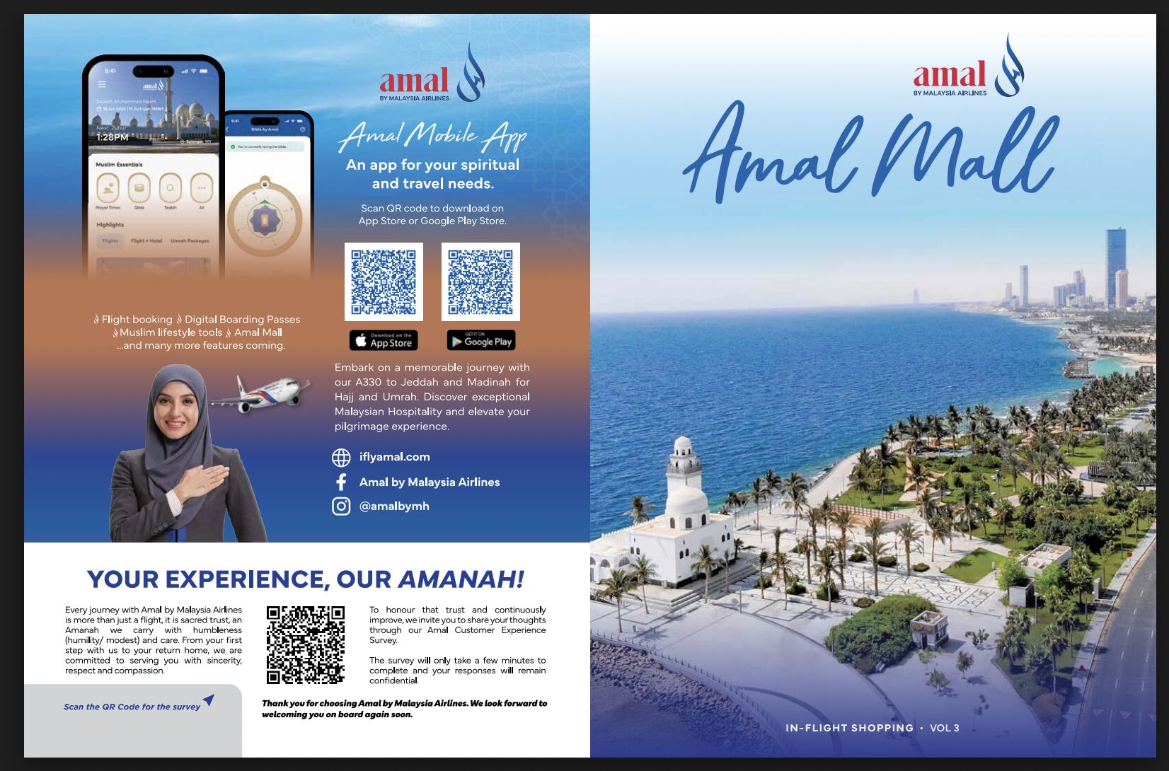 Zaahara prayerwear and roll-up sejadah featured on Page 1 of Amal by Malaysia Airlines in-flight catalogue