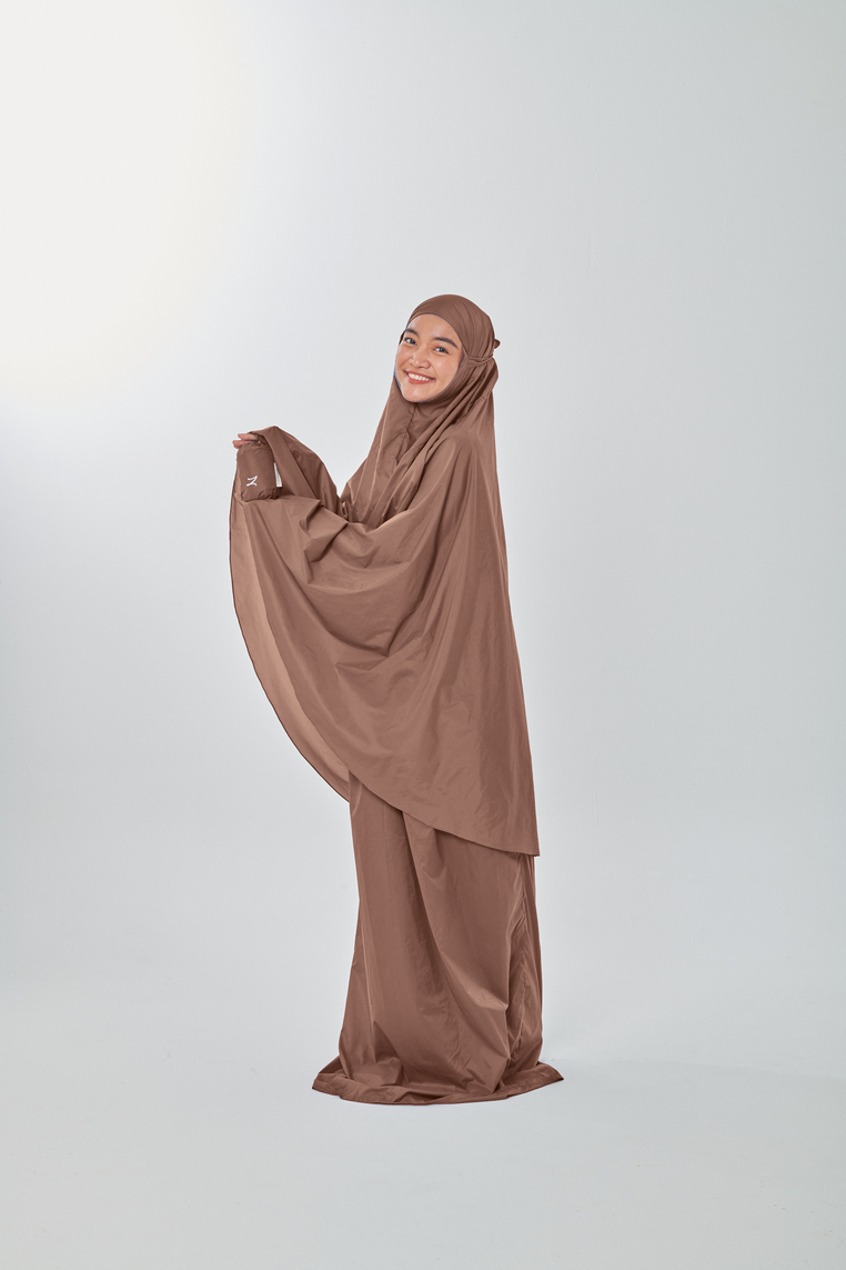 Marisa on the go travel telekung worn by Muslimah at work or airport