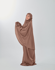 Marisa on the go travel telekung worn by Muslimah at work or airport