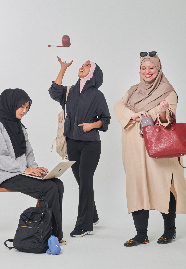 Marisa on the go travel telekung worn by Muslimah at work or airport