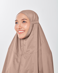 Marisa on the go travel telekung worn by Muslimah at work or airport