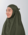 Marisa on the go travel telekung worn by Muslimah at work or airport
