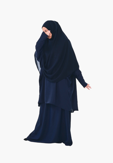Kamilah: Two-Piece Abaya Set in Navy with Matching Instant Shawl