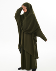 Kamilah: Two-Piece Abaya Set in Khaki Green with Matching Instant Shawl
