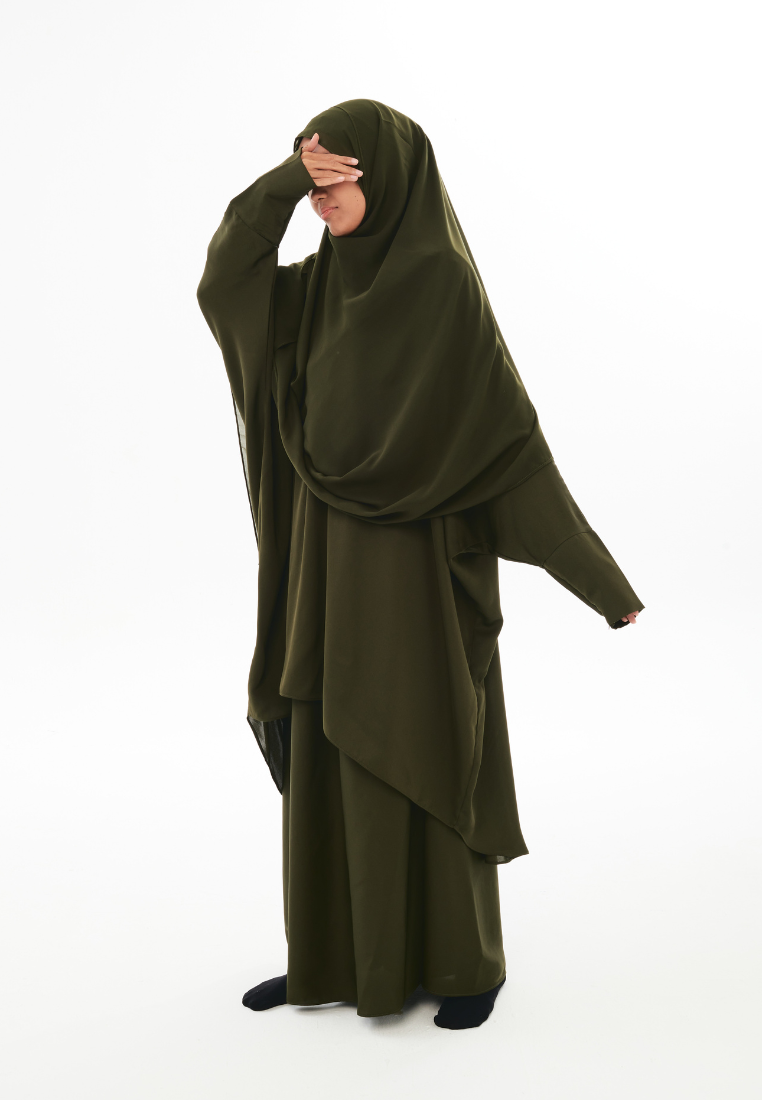 [PRE-ORDER] Kamilah: Two-Piece Abaya Set in Khaki Green with Matching Instant Shawl