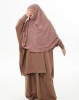 Kamilah: Two-Piece Abaya Set in Light Taupe with Matching Instant Shawl