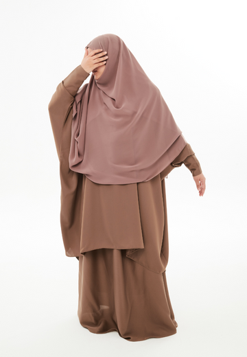 [PRE-ORDER] Kamilah: Two-Piece Abaya Set in Light Taupe with Matching Instant Shawl