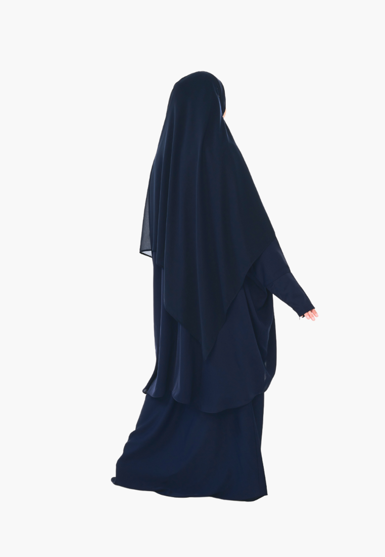 [PRE-ORDER] Kamilah: Two-Piece Abaya Set in Navy with Matching Instant Shawl