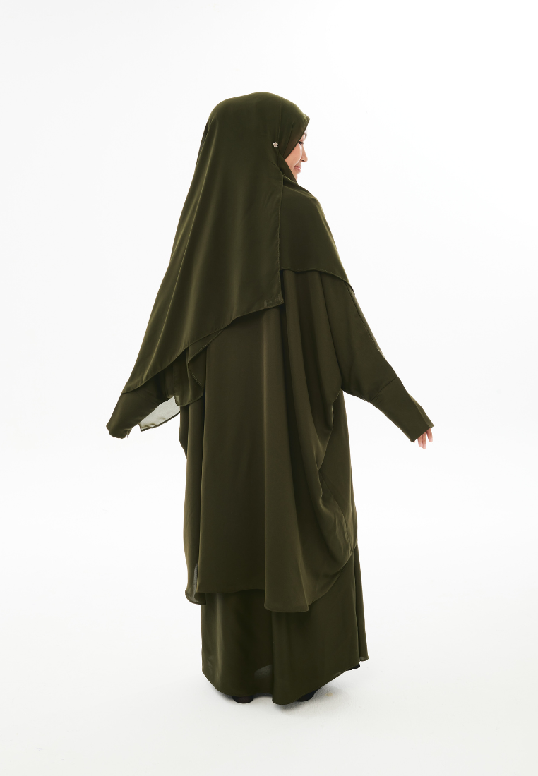 [PRE-ORDER] Kamilah: Two-Piece Abaya Set in Khaki Green with Matching Instant Shawl