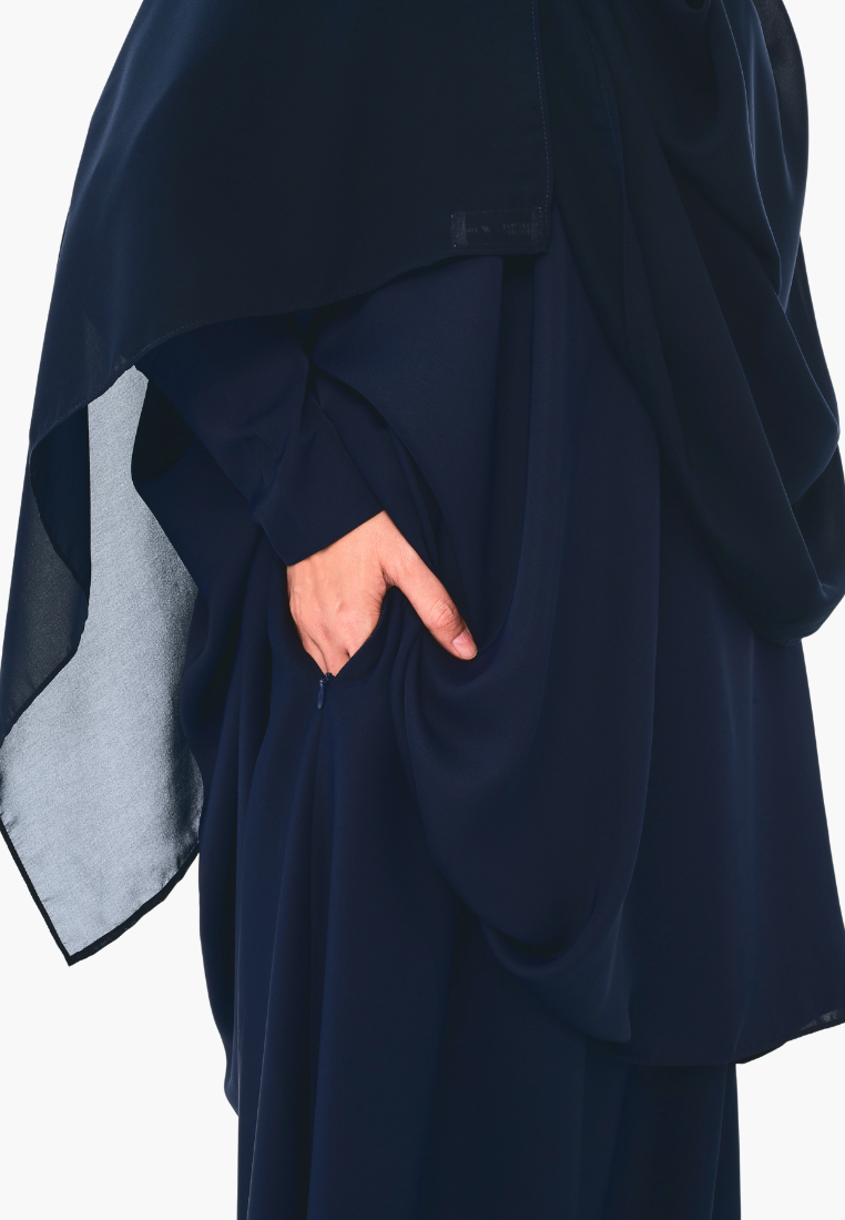 [PRE-ORDER] Kamilah: Two-Piece Abaya Set in Navy with Matching Instant Shawl