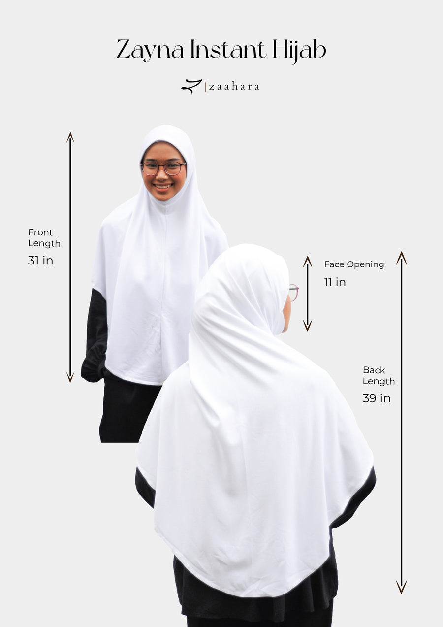 Zayna Instant Hijab - Tudung Umrah Denim Cotton - White