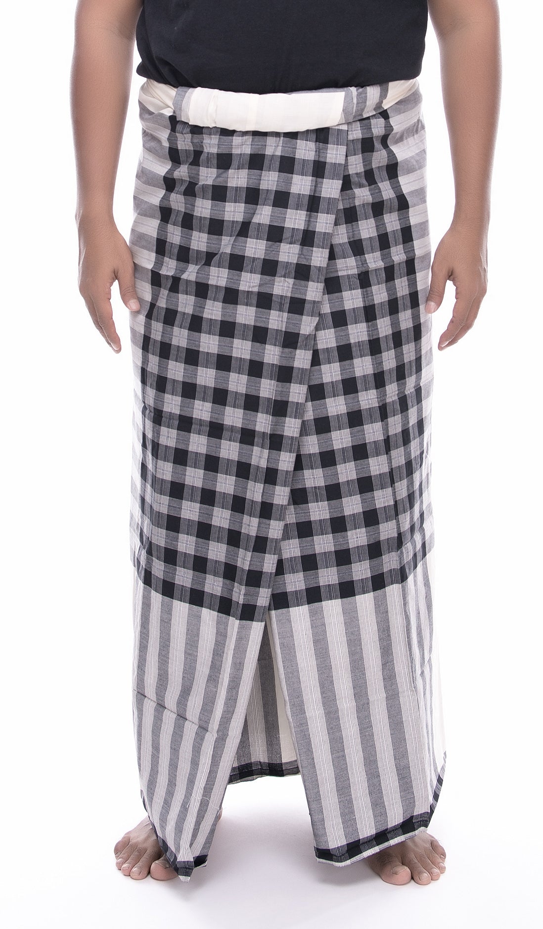 kain pelikat gajah duduk hitam putih untuk pakai ke masjid