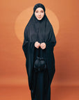 Khadeeja Sateen Prayerwear in Black - Telekung Satin