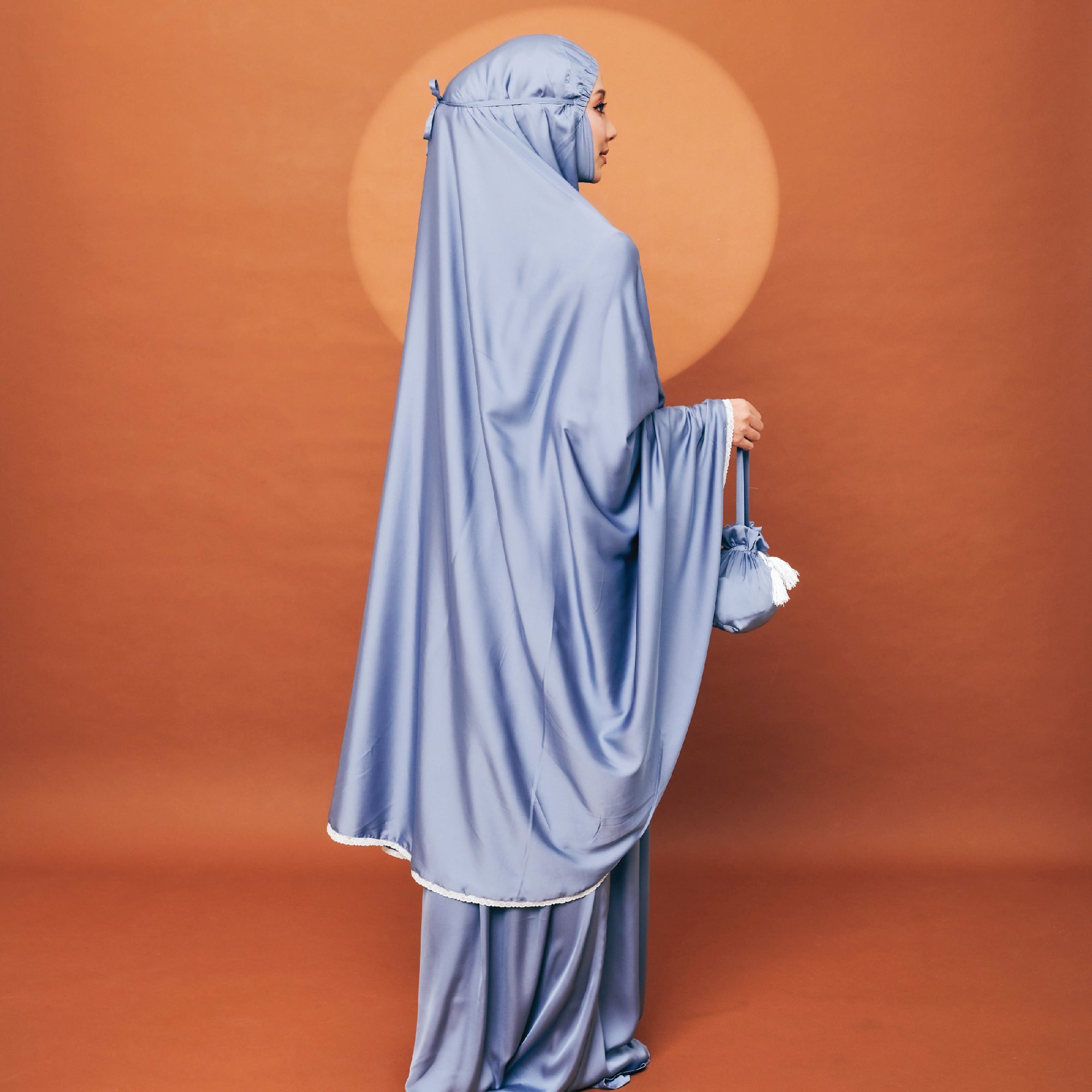 Khadeeja Sateen Prayerwear in Blueberry - Telekung Satin
